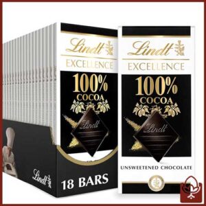 شکلات تلخ 100 درصد لینت اصل سوئیس | Lindt Excellence 100% Cocoa بدون شکر و کاملاً خالص (50 گرم)