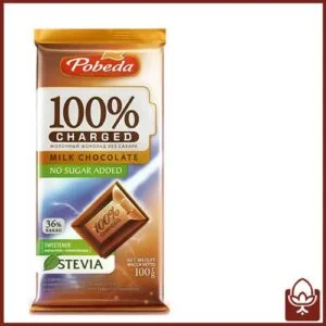 شکلات شیری رژیمی 100 گرمی پوبدا با 36 درصد کاکائو خالص 100% Charged – بدون شکر و انرژی‌بخش