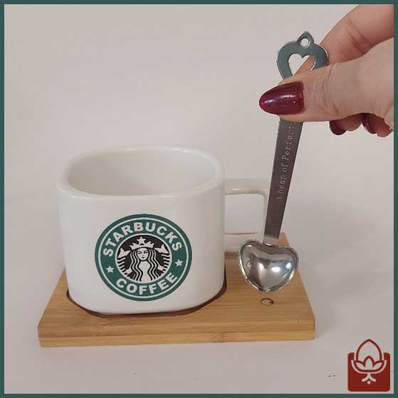 ماگ استارباکس مدل SB-201 با قاشق و زیره چوبی مگنت‌دار | خاص، شیک و کاربردی