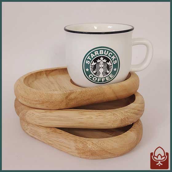 ماگ استارباکس مدل SB-101 رنگ سفید با زیره چوبی | انتخابی شیک برای عاشقان قهوه