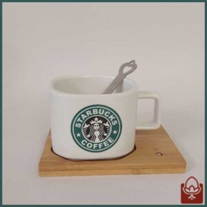 ماگ استارباکس مدل SB-201 با قاشق و زیره چوبی مگنت‌دار | خاص، شیک و کاربردی