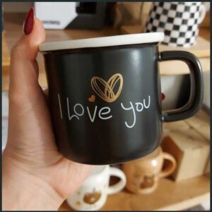 ماگ سرامیکی مشکی مدل عاشقانه I Love You | بهترین هدیه برای ولنتاین