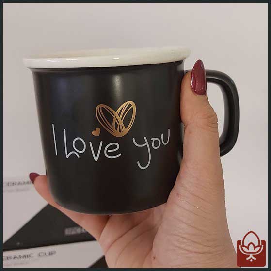 ماگ سرامیکی مشکی مدل عاشقانه I Love You | بهترین هدیه برای ولنتاین