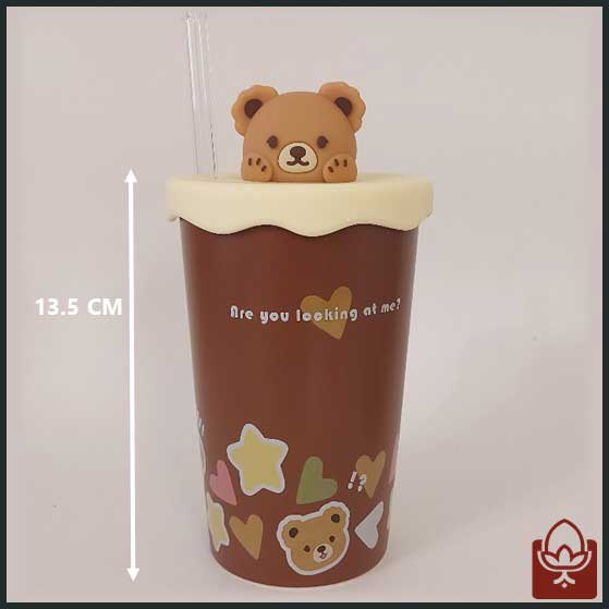 ماگ فانتزی خرسی مدل FM-101 – دارای درپوش سیلیکونی و نی شیشهای